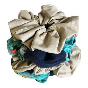 Assorted Hair Scrunchies Handmade Light Brown Blue Camping Cabin Theme NEW X4